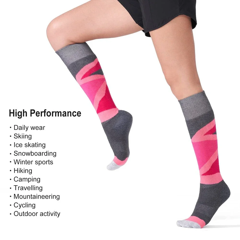 CS Women's Rose Purple CELERSPORT 2 Pack Merino Wool Ski Socks Full Cushion S